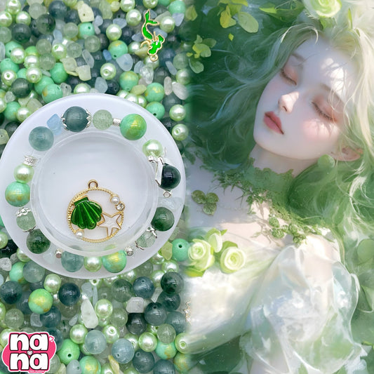 【A560】17歳の夏  高品質天然石（モルガナイト+ 玉髓）XガラスXパール（8+10）