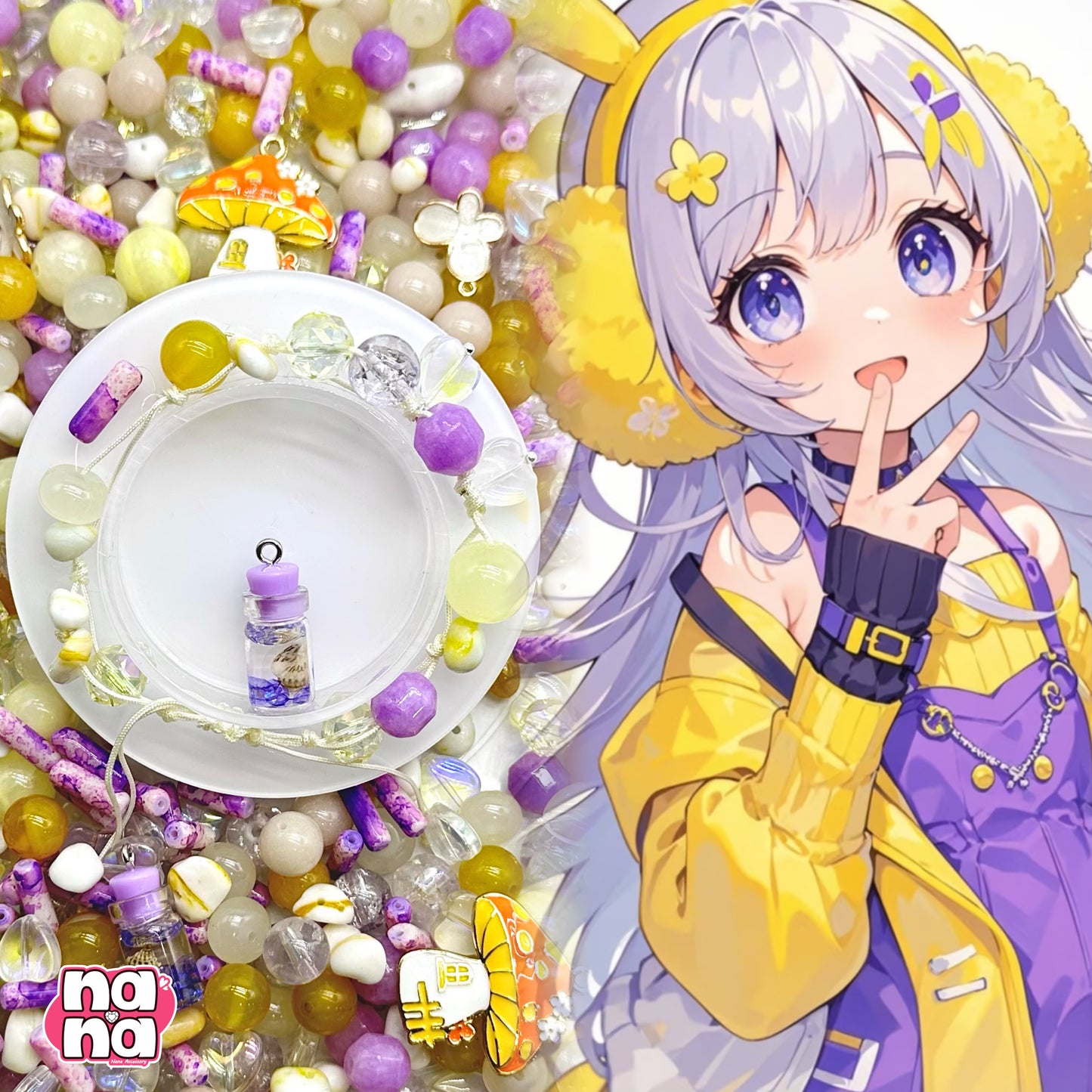 【A568】魔法キノコ  高品質天然石XクリスタルXガラス（10+12）