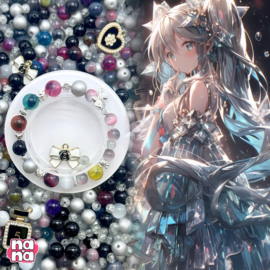 【A575】18歳の夏   高品質天然石X猫目石XパールXガラス（6+8+10）