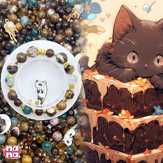 【A578】チョコケーキ  高品質天然石Xガラス（8+10）